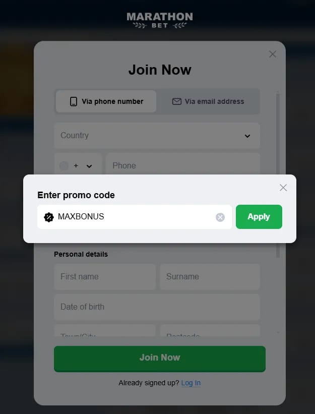 Codice promo Marathonbet Italia bonus